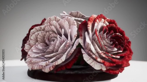 Artistic Visualization Of Striking Roses With Veined Petals On Soft Velvet