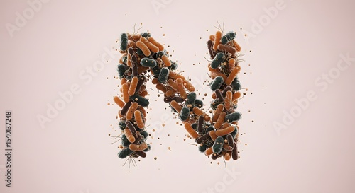 Letter N Made of Bacteria Colony, Microbiology Concept, Germs and Pathogens