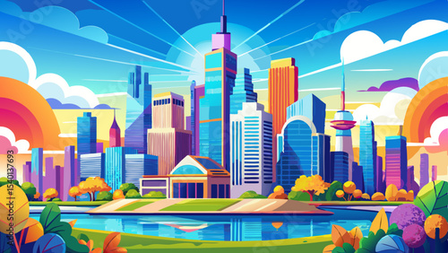 Vibrant sunny view of Chicago downtown skyline under a blue sky Very beautiful