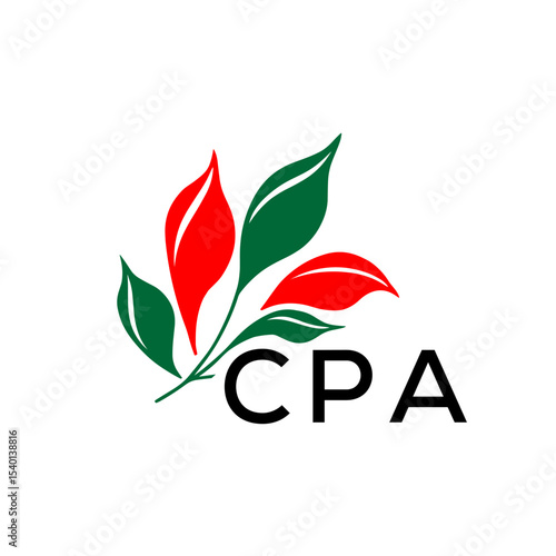 CPA Minimalist Nature Logo with Red and Green, Leaf Design CPA Later Logo on White Background

