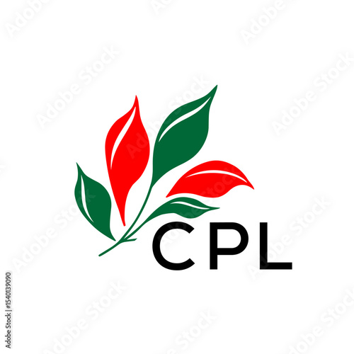 CPL Minimalist Nature Logo with Red and Green, Leaf Design CPL Later Logo on White Background

