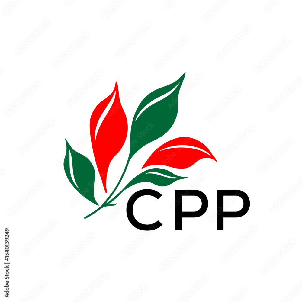 Fototapeta premium CPP Minimalist Nature Logo with Red and Green, Leaf Design CPP Later Logo on White Background