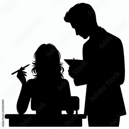 Male Teacher Talking to Female Student Silhouette Representing Feedback and Support
