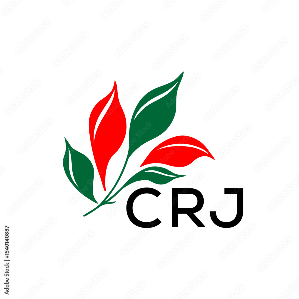 Naklejka premium CRJ Minimalist Nature Logo with Red and Green, Leaf Design CRJ Later Logo on White Background 