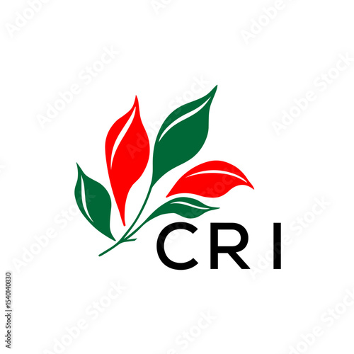 CRI Minimalist Nature Logo with Red and Green, Leaf Design CRI Later Logo on White Background
