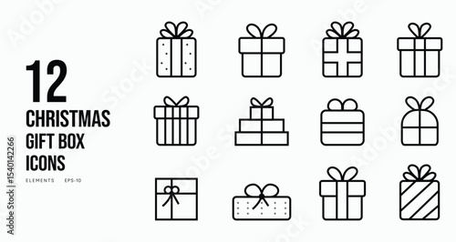 Christmas Gift Box Line Icon Set Minimal Winter Holiday Gift Box Symbols Collection Clean Modern Line Art Vector Set Festive Outline Icon Pack