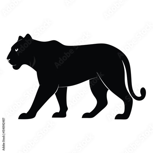 Silhouette of a majestic black panther walking with a powerful stride