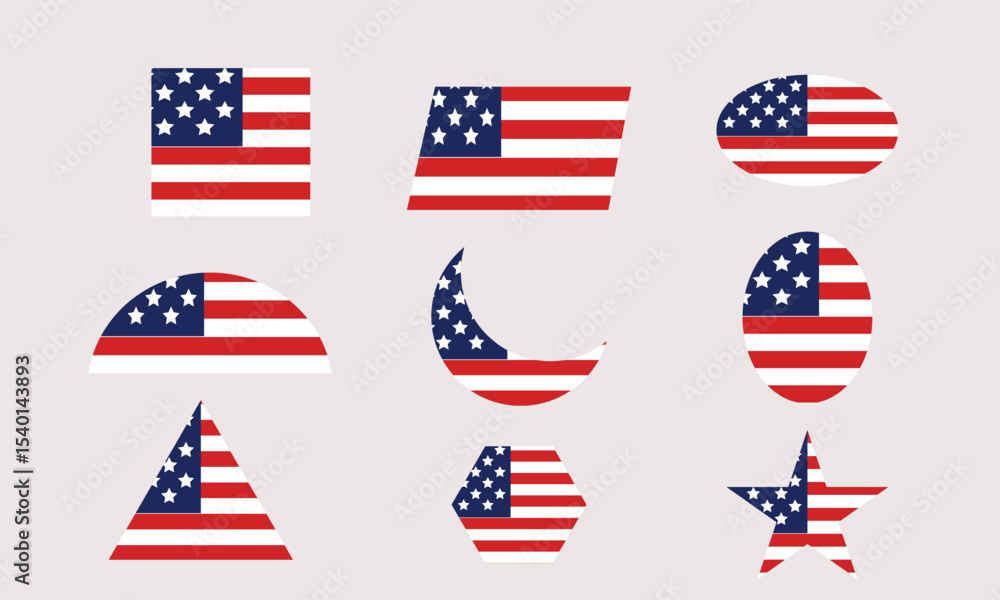 Obraz premium USA Flag icon different shapes, geometric shapes vector illustration.