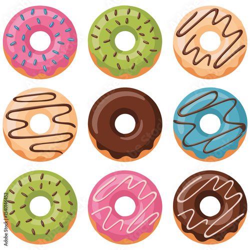 Donut with sprinkles set vector isolated white background
