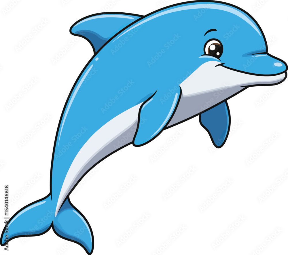 Naklejka premium Happy Cartoon Dolphin Jumping with Joy vector illustration