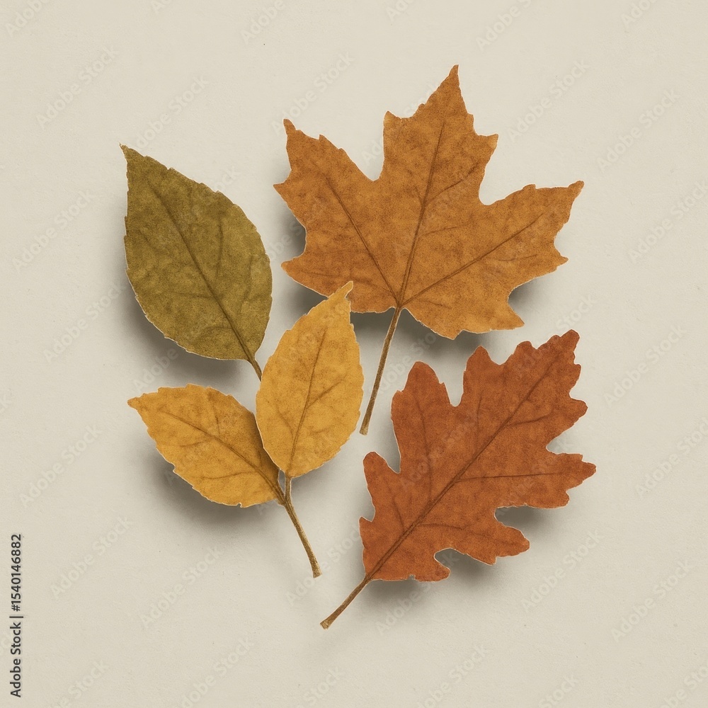 Fototapeta premium Autumn leaves paper art illustration.