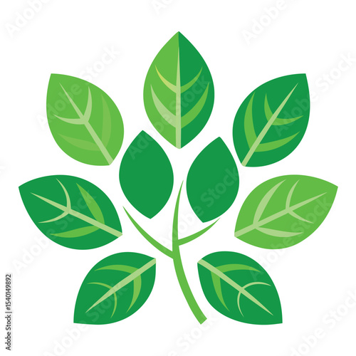 Flat Vector Illustration of Mint Leaves Icon with Cat Illustration Element