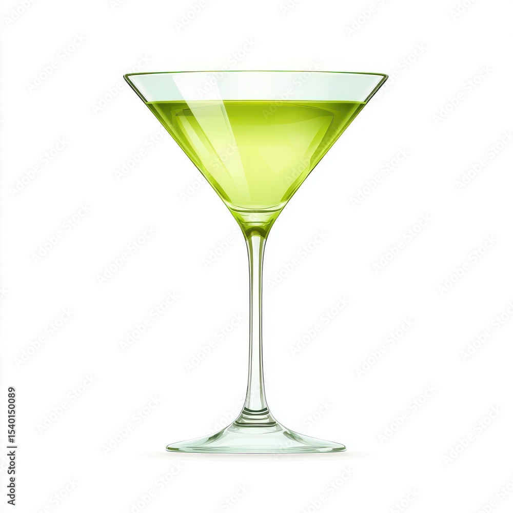 Pale Green Martini Cocktail in Clear Glass on White Background