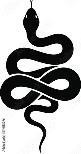 elegant black silhouette of coiled snake forming infinity symbol, minimalist vector art for tattoos, logos, or designs