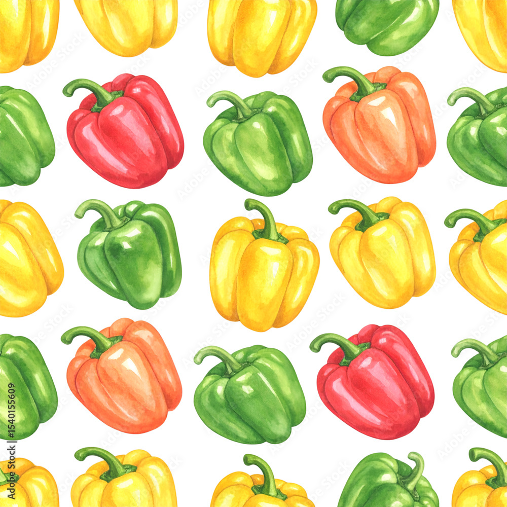 Seamless Pattern Colorful pepper Pattern: A vibrant pattern of assorted bell peppers in red, green, yellow colors creates a visually appealing and fresh texture. Seamless Pattern Colorful pepper Pattern: A vibrant pattern of assorted bell peppers in red, green, yellow colors creates a visually appealing and fresh texture.