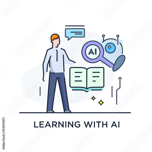 illustrations concept with businessmen. technology, partnership, artificial intelligence business robot, cybes. linear illustration Icons infographics. Landing page site print poster. Line story