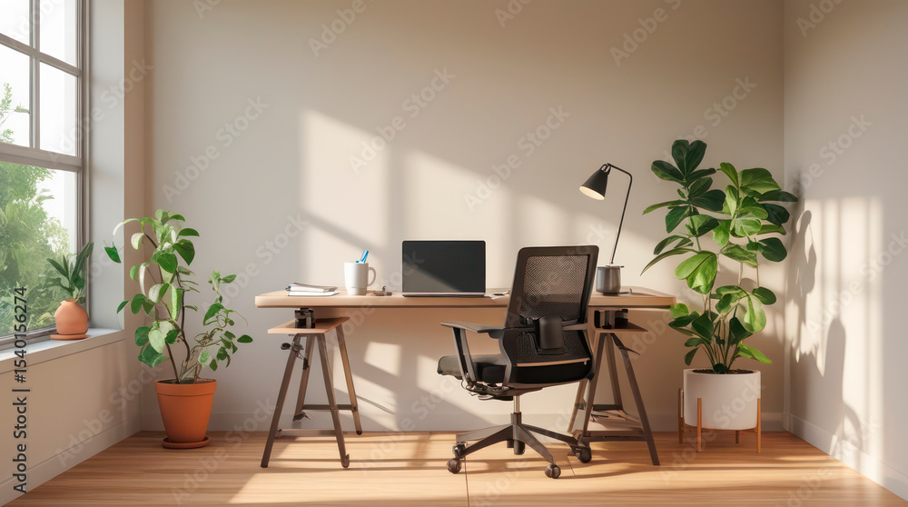 Fototapeta premium Minimalist home office interior