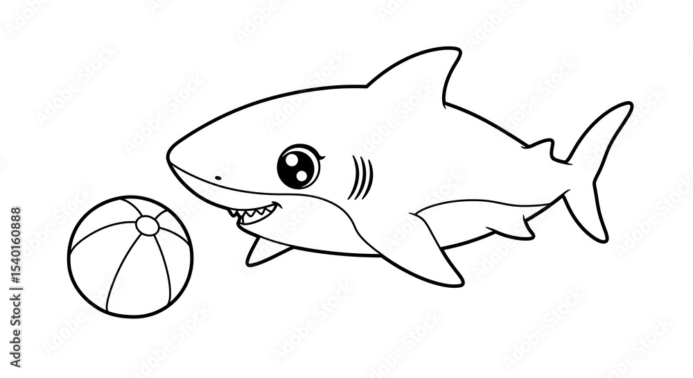 Obraz premium Adorable Shark with Beach Ball Free Printable Coloring Page