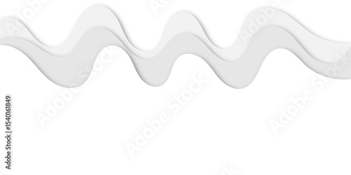 Abstract flowing wave layers in grayscale with soft shadows create a modern 3D paper-cut effect. Use as a minimalistic background for design, technology, or corporate presentation themes.