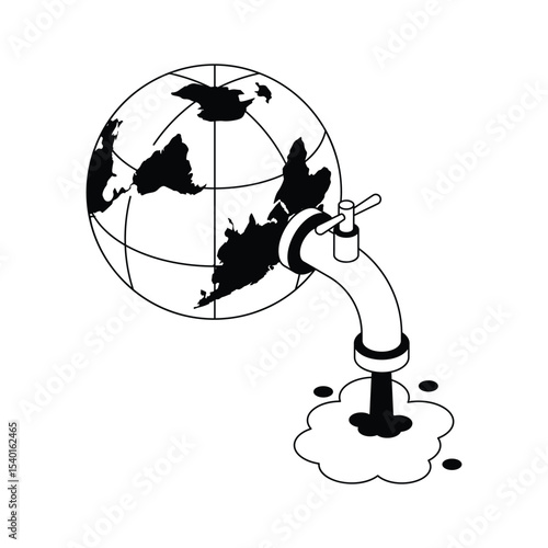 A well designed isometric outline icon promoting save water concept