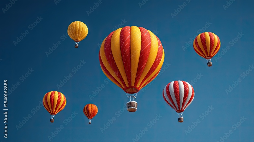 Fototapeta premium Colorful Hot Air Balloons Floating in Clear Blue Sky