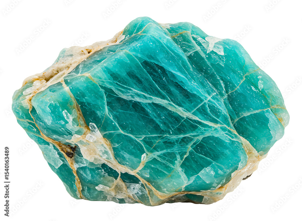 Fototapeta premium Rough green amazonite crystal specimen isolated on transparent background