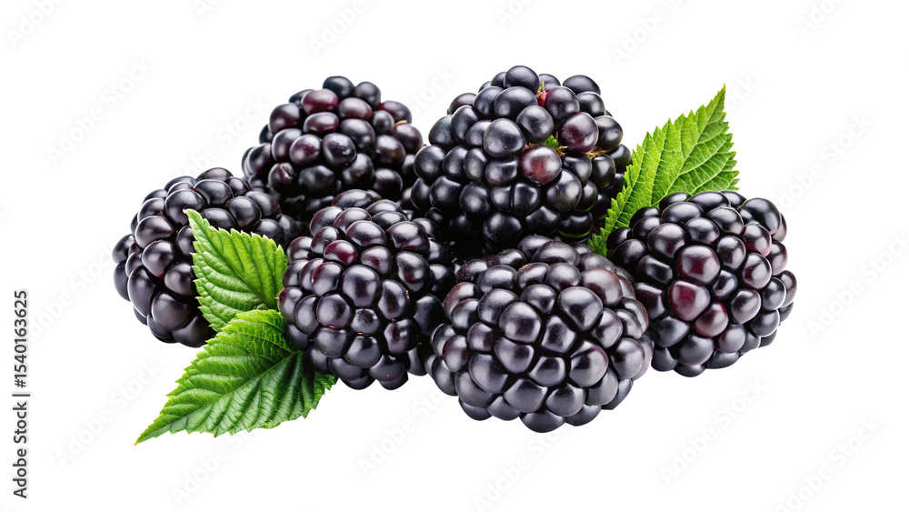 Group of fresh ripe blackberries with leaves on an isolated background Group of fresh ripe blackberries with leaves on an isolated background