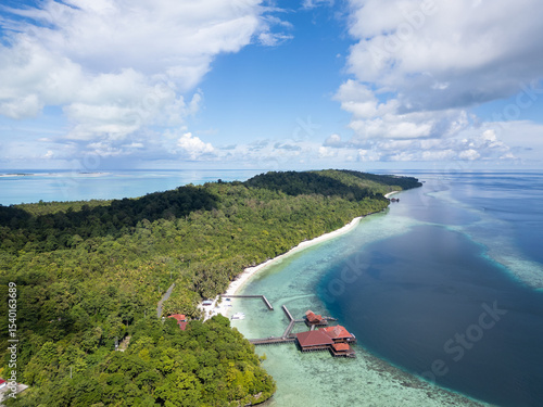 Maratua, Indonesia: Aerial view  of the coral reef along Maratua island, home of a few luxury resorts, in the Derawan archipelago in east Kalimantan in Indonesia Borneo.