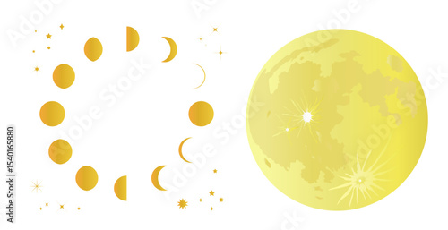 満月と月の満ち欠けの背景イラスト　月齢