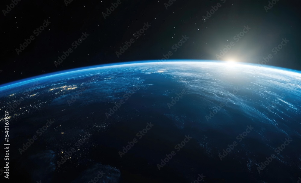 Fototapeta premium Earth rising, sunrise view from space