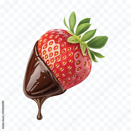 realistic 3d strawberry fruit dipped in chocolate isolated on transparent background