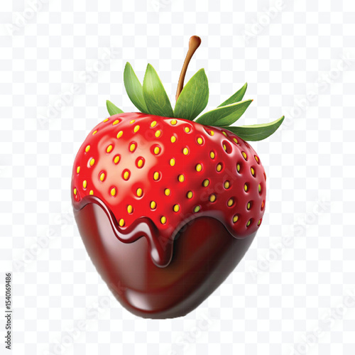 realistic 3d strawberry fruit dipped in chocolate isolated on transparent background