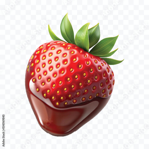 realistic 3d strawberry fruit dipped in chocolate isolated on transparent background