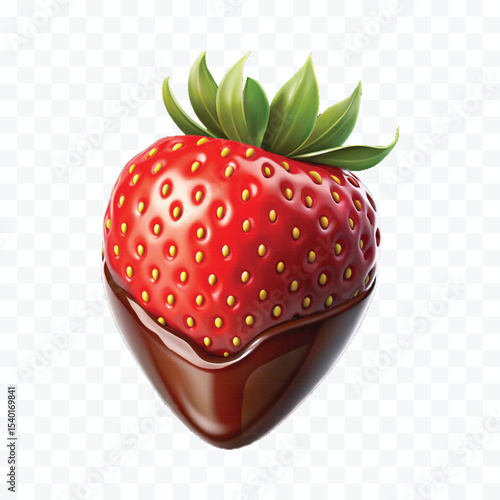 realistic 3d strawberry fruit dipped in chocolate isolated on transparent background