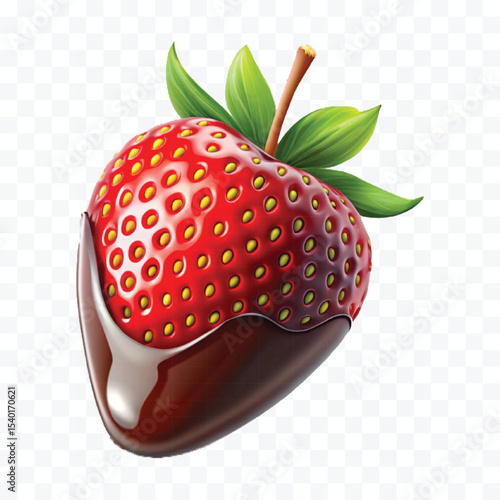 realistic 3d strawberry fruit dipped in chocolate isolated on transparent background