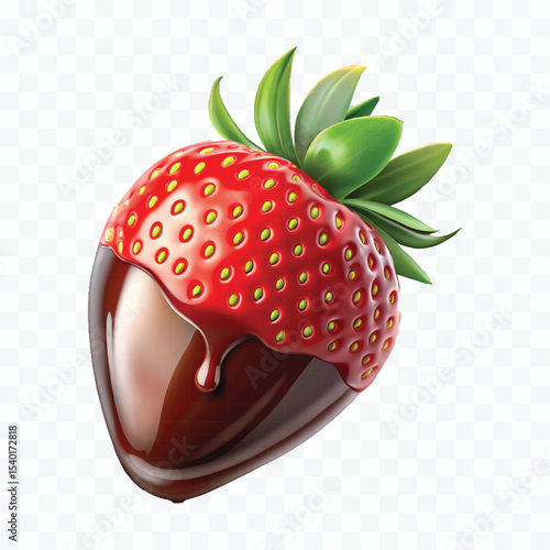 realistic 3d strawberry fruit dipped in chocolate isolated on transparent background