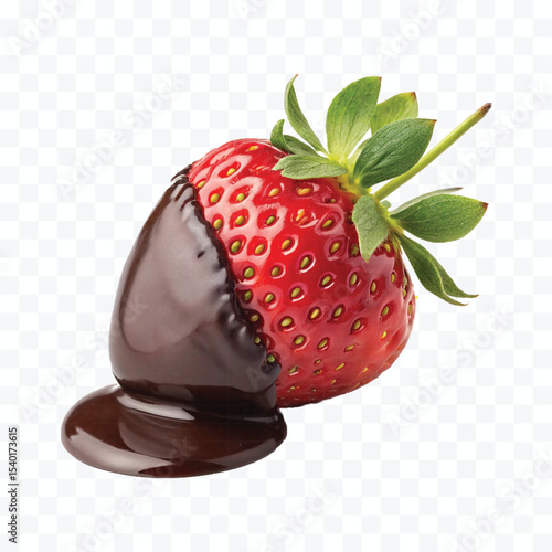 realistic 3d strawberry fruit dipped in chocolate isolated on transparent background