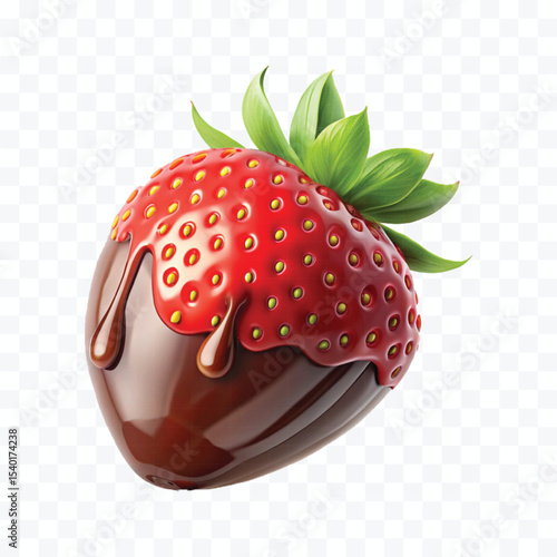 realistic 3d strawberry fruit dipped in chocolate isolated on transparent background