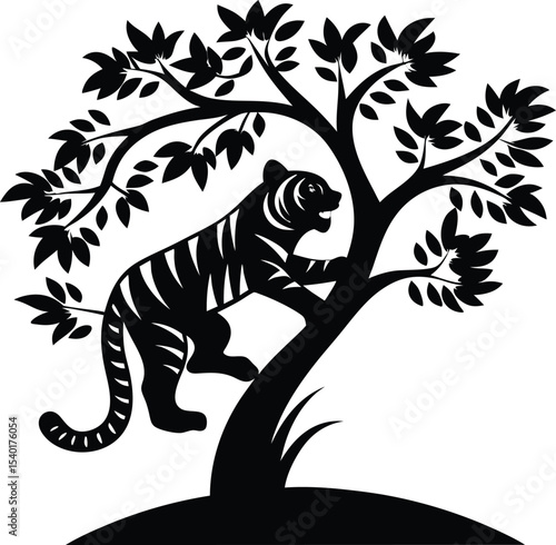 silhouettes of lion tree