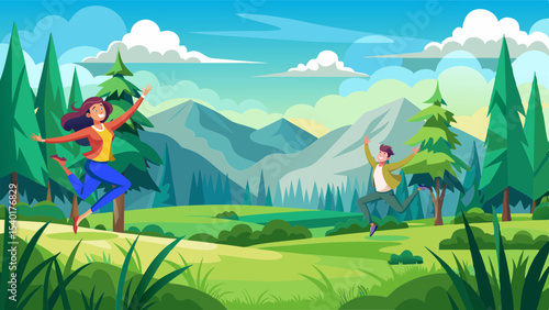 summer landscape with mountains and clouds
vector, people, green, park, boy, woman, illustration, summer, invitation, business card, resort area, recreation area, relaxation, euphoria, nature, love