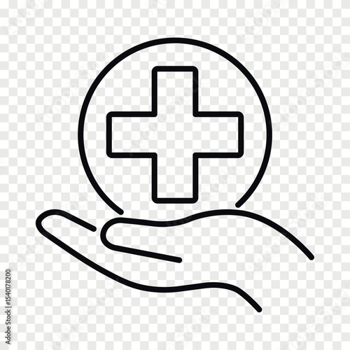 Hand with a medical cross outline vector icon