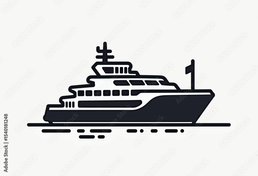 Sleek icon of a luxury superyacht with a modern design, a black and white graphic symbol for marine travel, wealth, and exclusive charter services.
Sleek icon of a luxury superyacht with a modern design, a black and white graphic symbol for marine travel, wealth, and exclusive charter services.