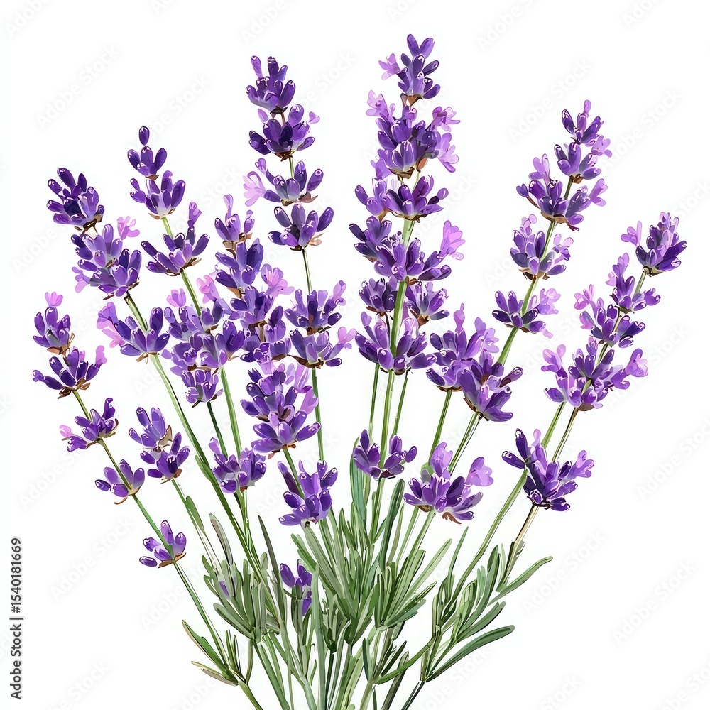 Fototapeta premium Beautiful Fresh Lavender Bouquet with Purple Flowers and Green Leaves Perfect for Aromatherapy and Natural Decor in Various Settings