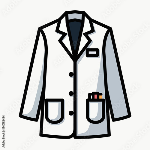 Clean and simple icon illustration of a white lab coat, a professional symbol for doctors, scientists, or medical staff for healthcare and research branding.
