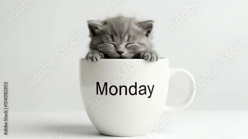 Adorable sleepy kitten napping in a Monday mug: The cutest start to the week