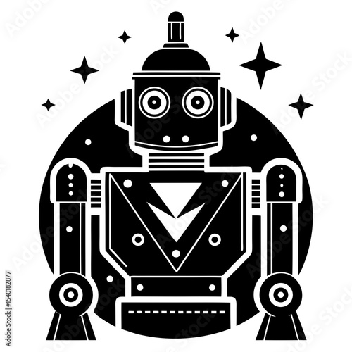 "Robotics Vector Art: Generative AI & Linocut Silhouette Design Collection"
