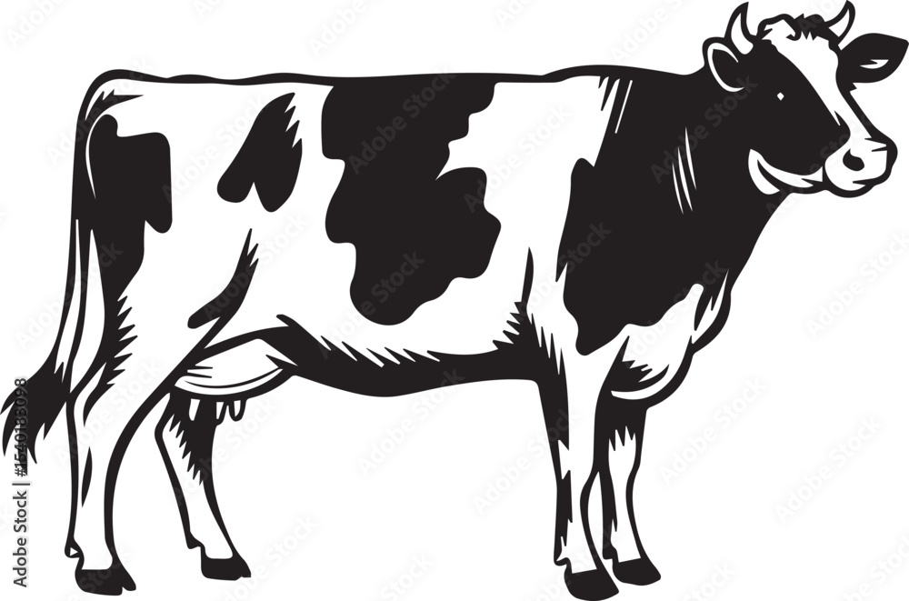 Fototapeta premium Black and White Illustration of a Dairy Cow A Classic Farm Animal Design