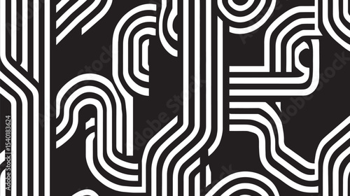 Stripes curve creating contrast seamless background monochrome pattern