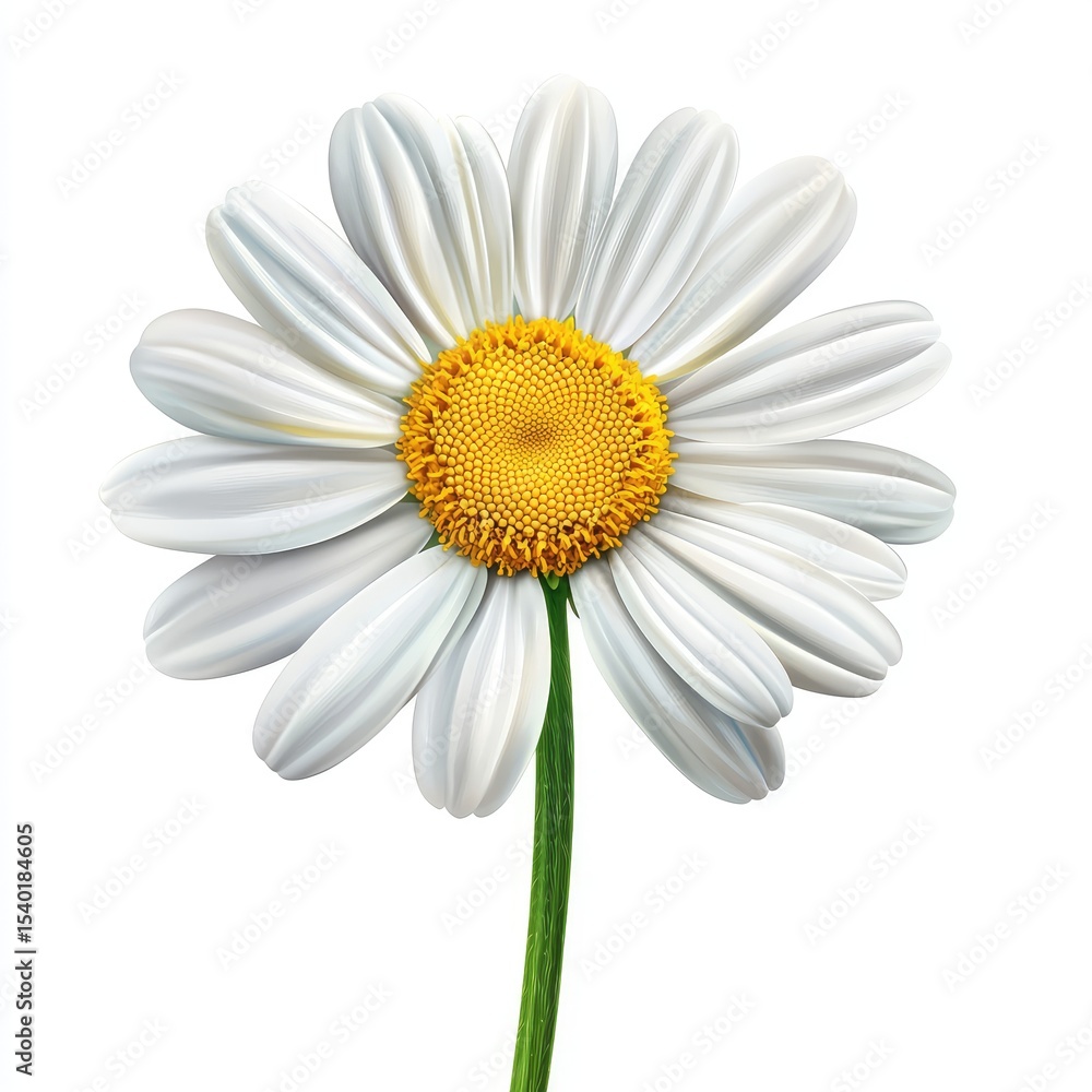 Fototapeta premium Bright and Cheerful Daisy Flower with White Petals and Yellow Center Against a Clean Background for Nature and Floral Designs, Perfect for Brightening Spaces and Designs