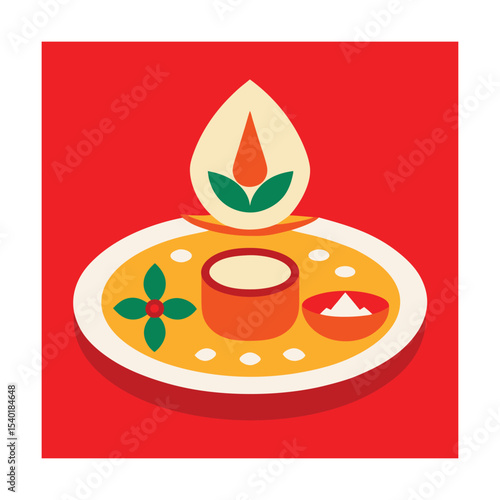 Traditional indian diwali thali platter illustration with essential festive food elements